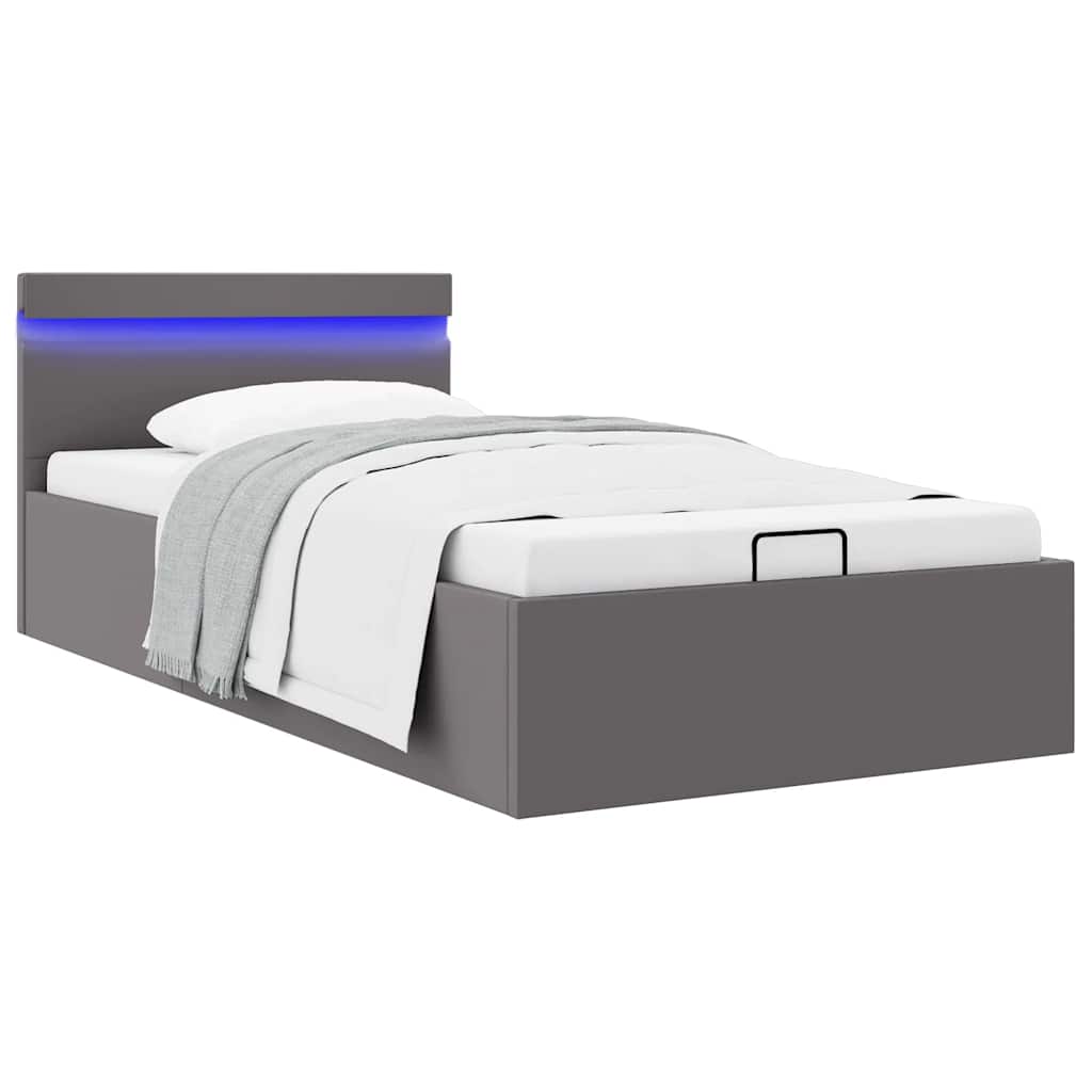 vidaXL Πλαίσιο Κρεβατιού Αποθ. Χώρο/LED Γκρι 90x200 εκ. Δερματίνη