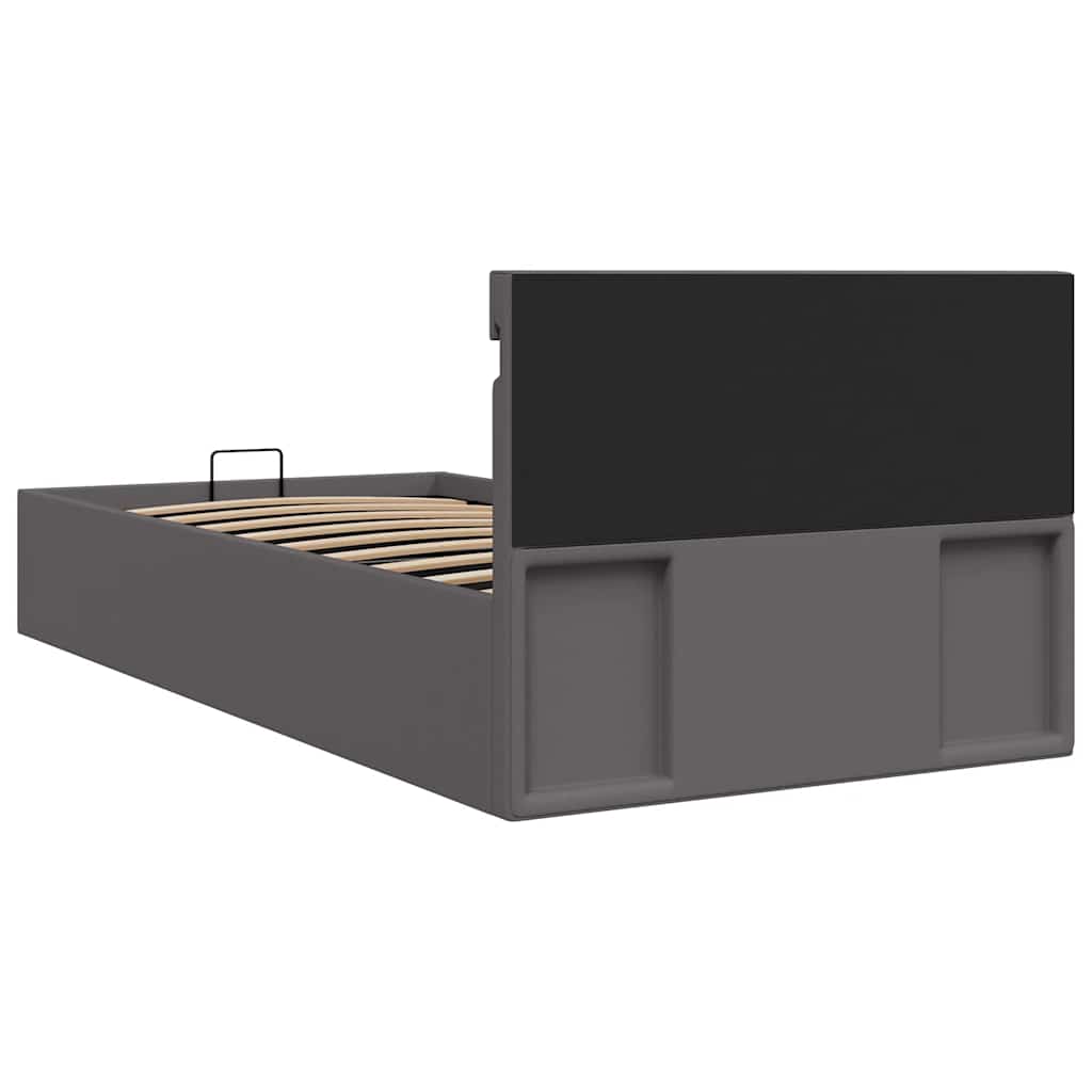 vidaXL Πλαίσιο Κρεβατιού Αποθ. Χώρο/LED Γκρι 100x200 εκ. Δερματίνη