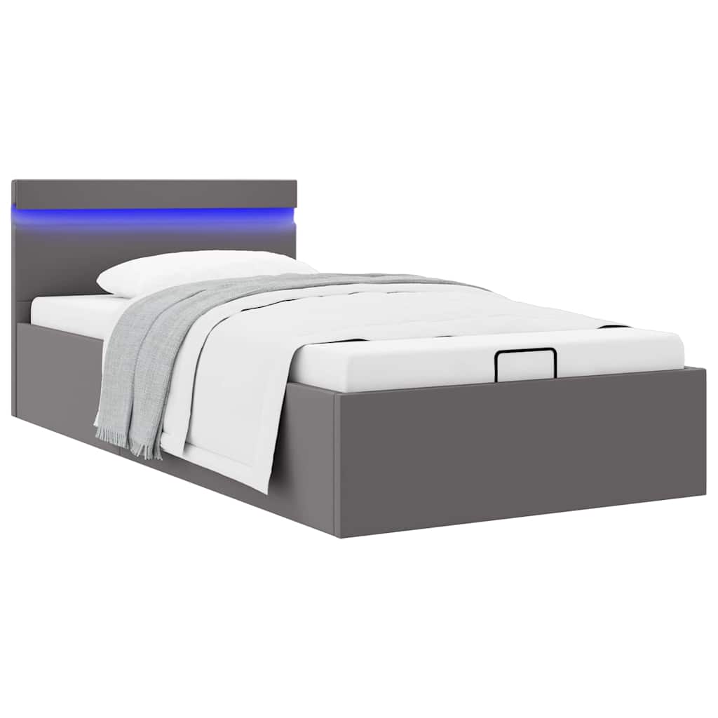 vidaXL Πλαίσιο Κρεβατιού Αποθ. Χώρο/LED Γκρι 100x200 εκ. Δερματίνη