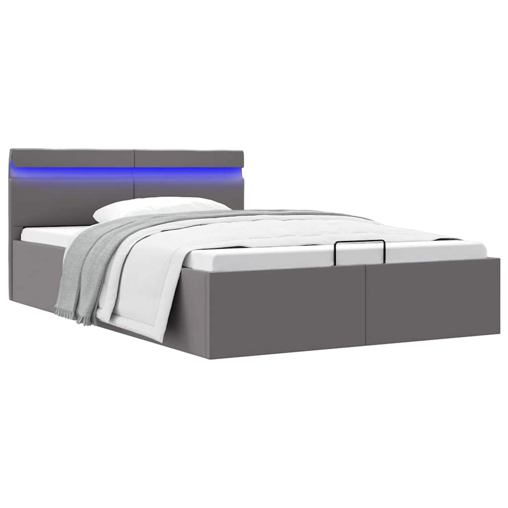 vidaXL Πλαίσιο Κρεβατιού Αποθ. Χώρο/LED Γκρι 140x200 εκ. Δερματίνη