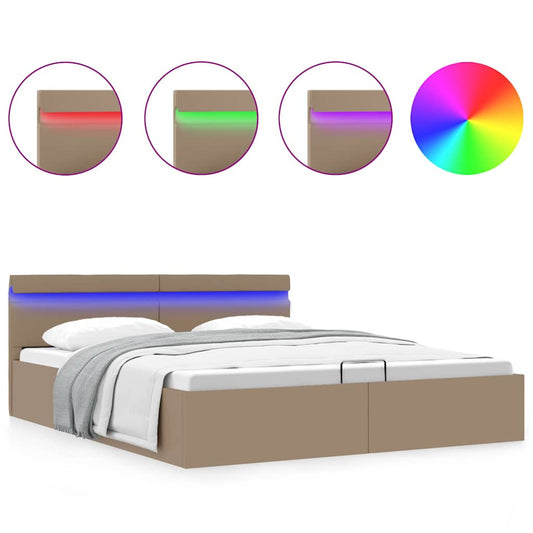 vidaXL Πλαίσιο Κρεβατιού Αποθ. Χώρο/LED Καπουτσίνο 160x200εκ Δερματίνη