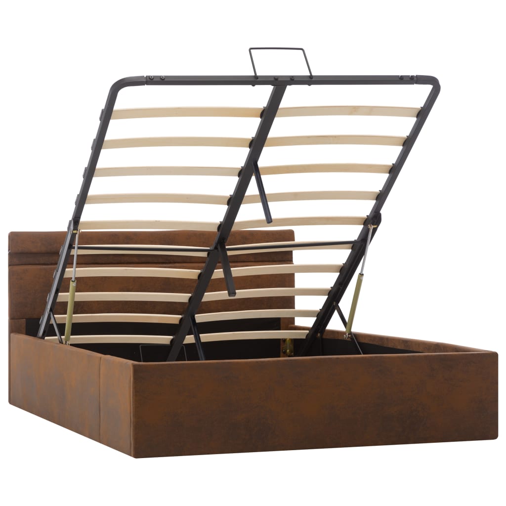 vidaXL Πλαίσιο Κρεβατιού με Αποθ. Χώρο/LED Καφέ 120x200 εκ. Ύφασμα