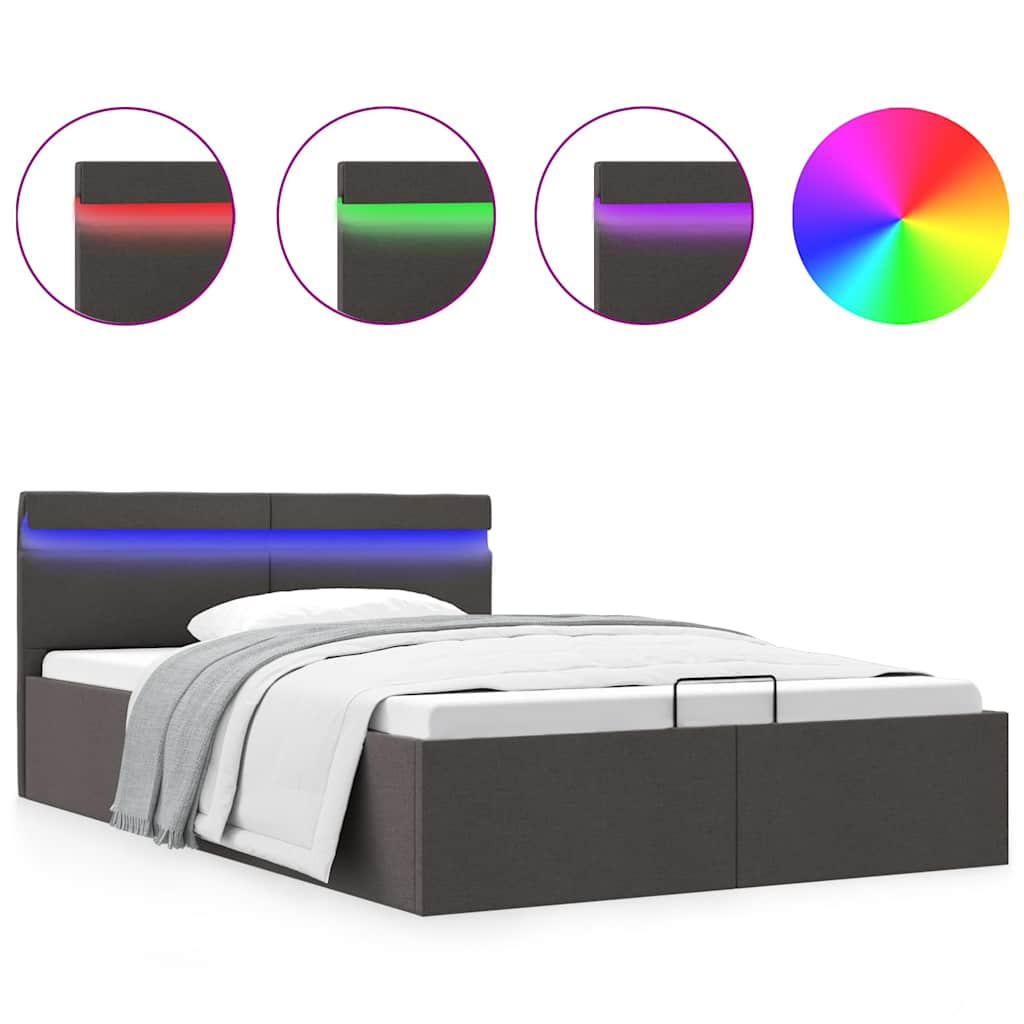 vidaXL Πλαίσιο Κρεβατιού με Αποθ. Χώρο/LED Σκ. Γκρι 140x200 εκ. Ύφασμα