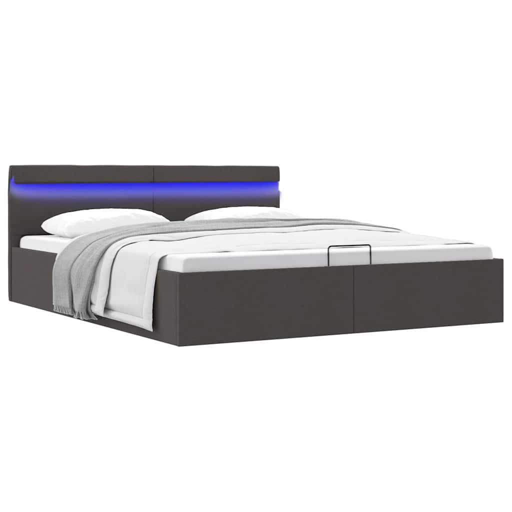 vidaXL Πλαίσιο Κρεβατιού με Αποθ. Χώρο/LED Σκ. Γκρι 160x200 εκ. Ύφασμα