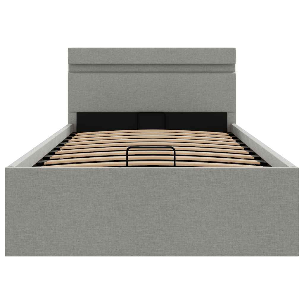 vidaXL Πλαίσιο Κρεβατιού με Αποθ. Χώρο/LED Αν. Γκρι 90x200 εκ. Ύφασμα