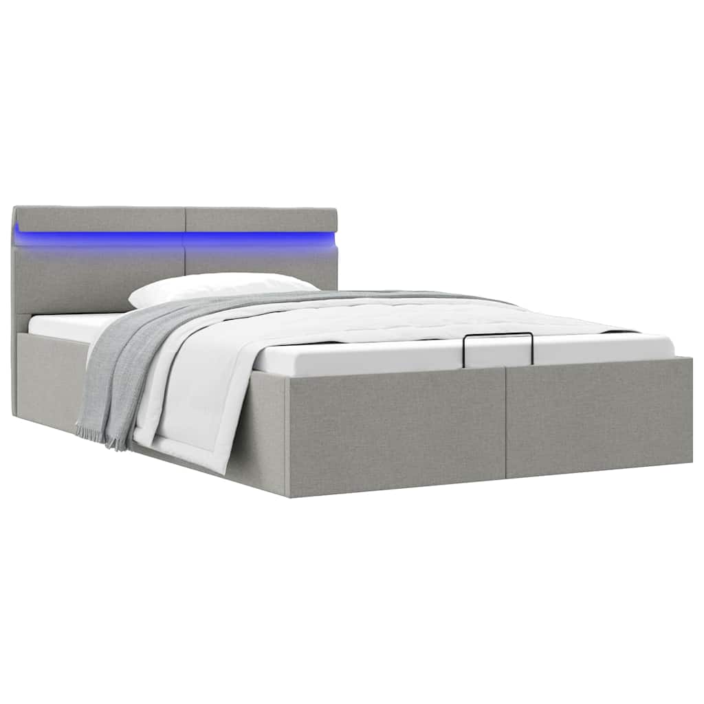 vidaXL Πλαίσιο Κρεβατιού με Αποθ. Χώρο/LED Αν. Γκρι 140x200 εκ. Ύφασμα