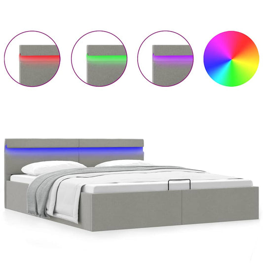 vidaXL Πλαίσιο Κρεβατιού με Αποθ. Χώρο/LED Αν. Γκρι 180x200 εκ. Ύφασμα