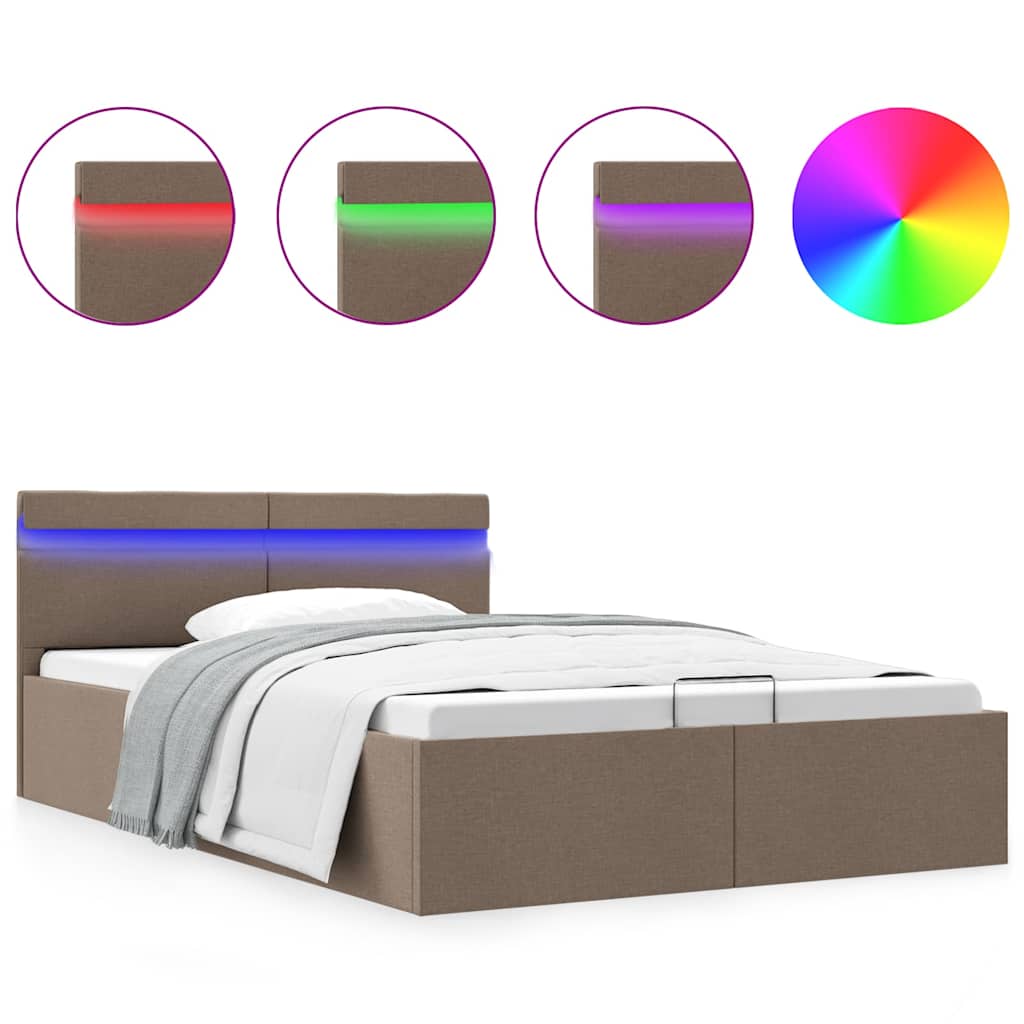 vidaXL Πλαίσιο Κρεβατιού με Αποθ. Χώρο/LED Taupe 120x200 εκ. Ύφασμα
