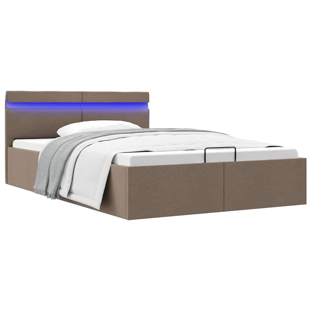 vidaXL Πλαίσιο Κρεβατιού με Αποθ. Χώρο/LED Taupe 120x200 εκ. Ύφασμα