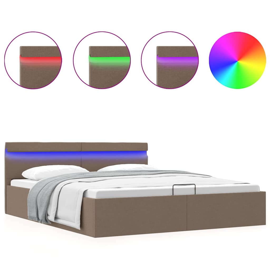 vidaXL Πλαίσιο Κρεβατιού με Αποθ. Χώρο/LED Taupe 160x200 εκ. Ύφασμα