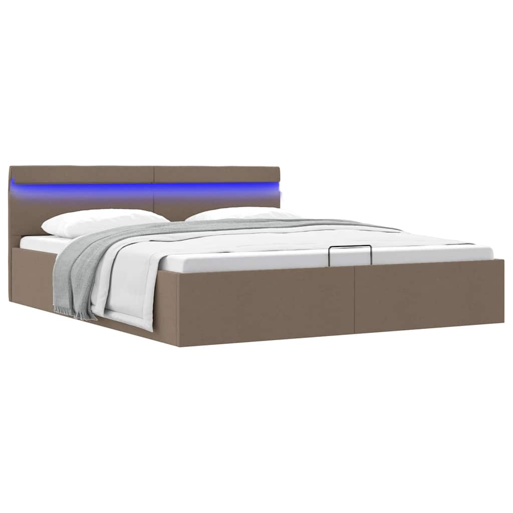 vidaXL Πλαίσιο Κρεβατιού με Αποθ. Χώρο/LED Taupe 160x200 εκ. Ύφασμα