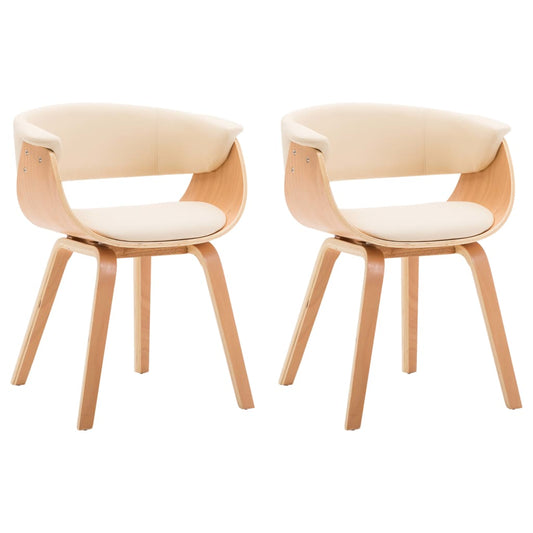 vidaXL Καρέκλες Τραπεζαρίας 2 τεμ. Κρεμ Λυγισμένο Ξύλο/Συνθετικό Δέρμα