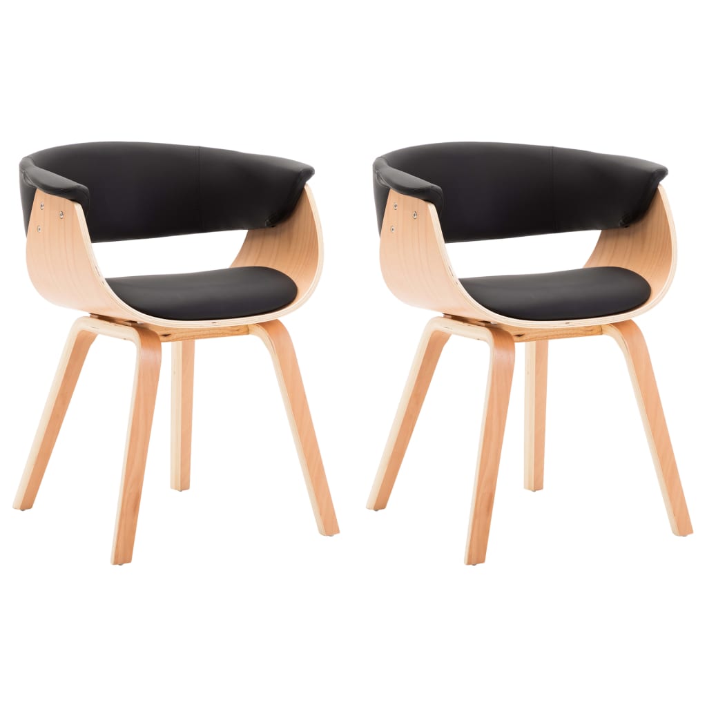 vidaXL Καρέκλες Τραπεζαρίας 2τεμ Μαύρες Λυγισμένο Ξύλο/Συνθετικό Δέρμα