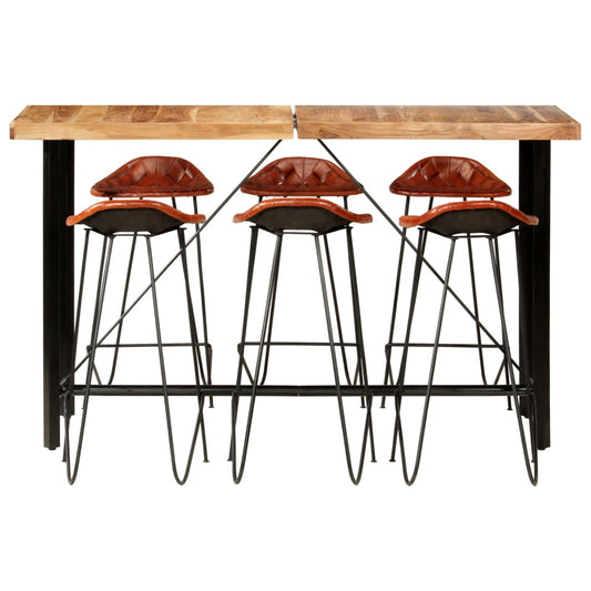 vidaXL Σετ Επίπλων Μπαρ 7 τεμ. Μασίφ Ξύλο Ακακίας / Γνήσιο Δέρμα