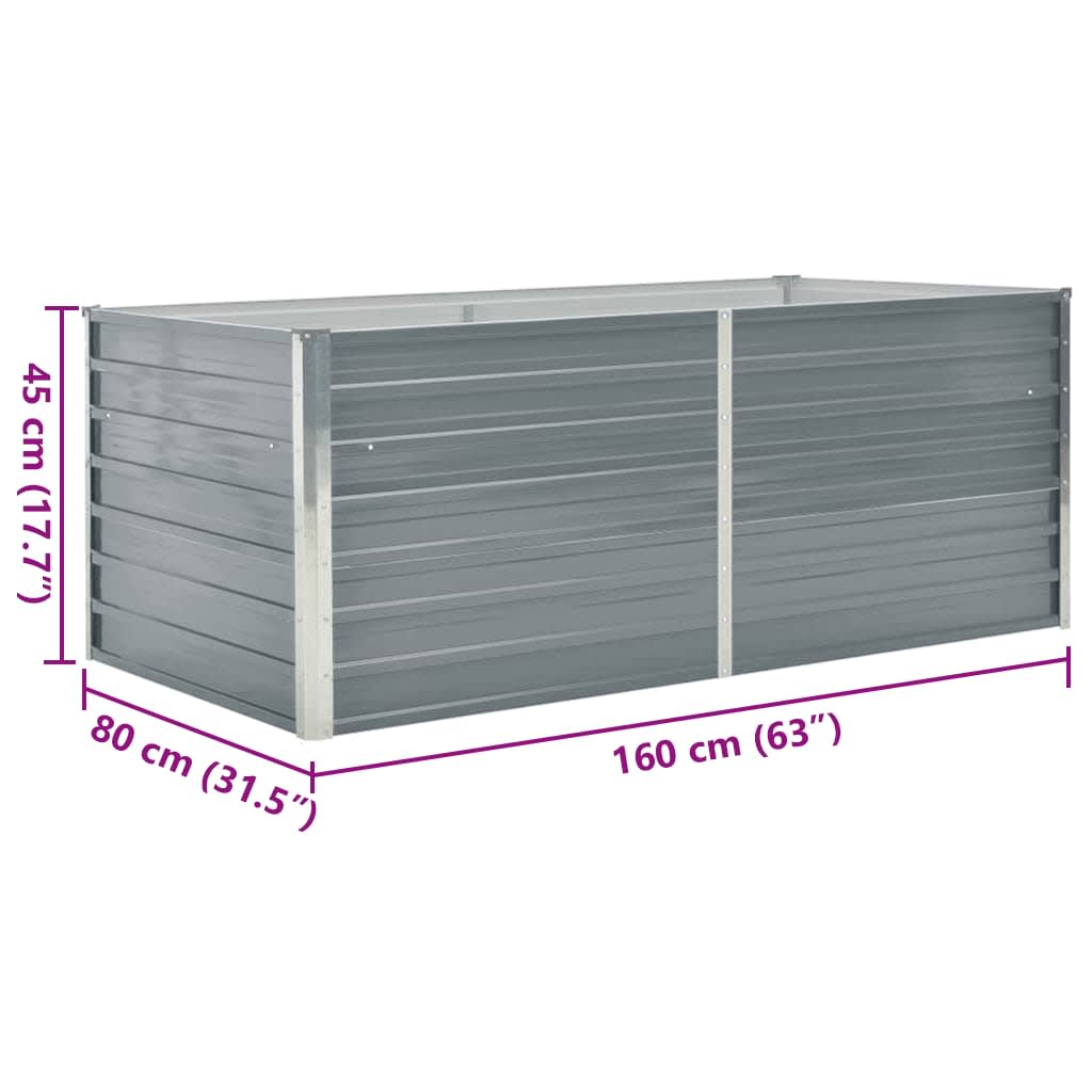 vidaXL Ζαρντινιέρα Ψηλή Γκρι 160 x 80 x 45 εκ. Γαλβανισμένος Χάλυβας