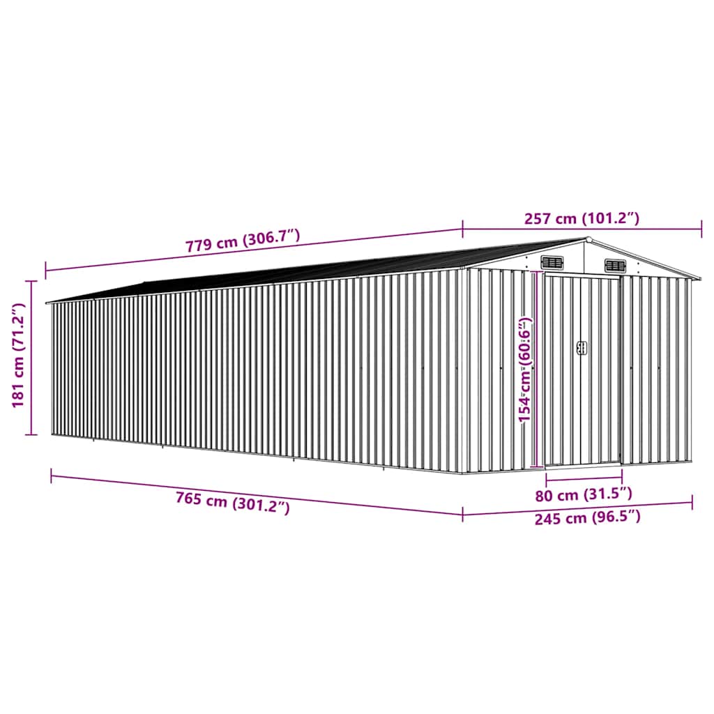 vidaXL Αποθήκη Κήπου Ανθρακί 257 x 779 x 181 εκ. Γαλβανισμένο Ατσάλι