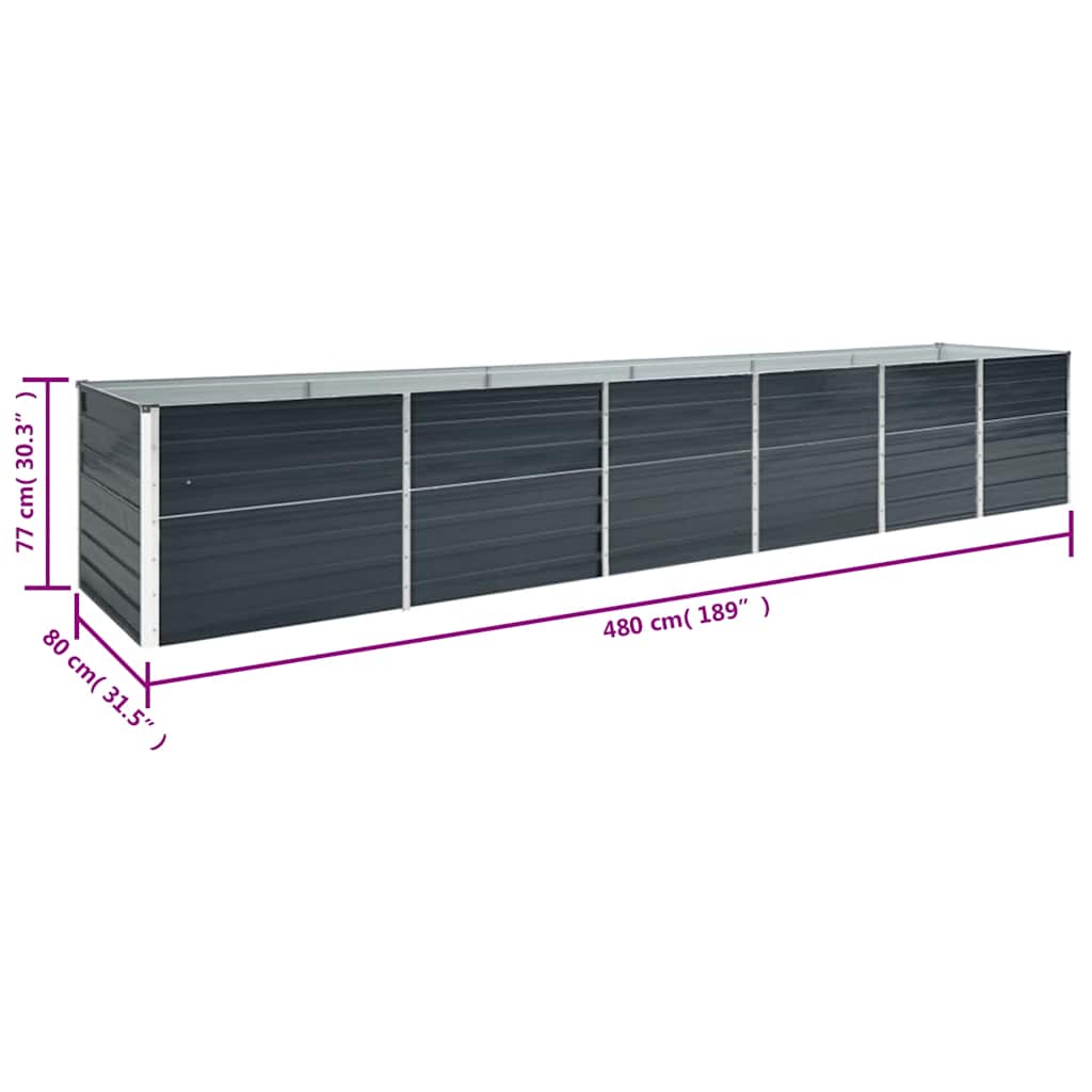 vidaXL Ζαρντινιέρα Υπερυψωμένη Ανθρακί 480x80x77 εκ. Γαλβαν. Χάλυβας