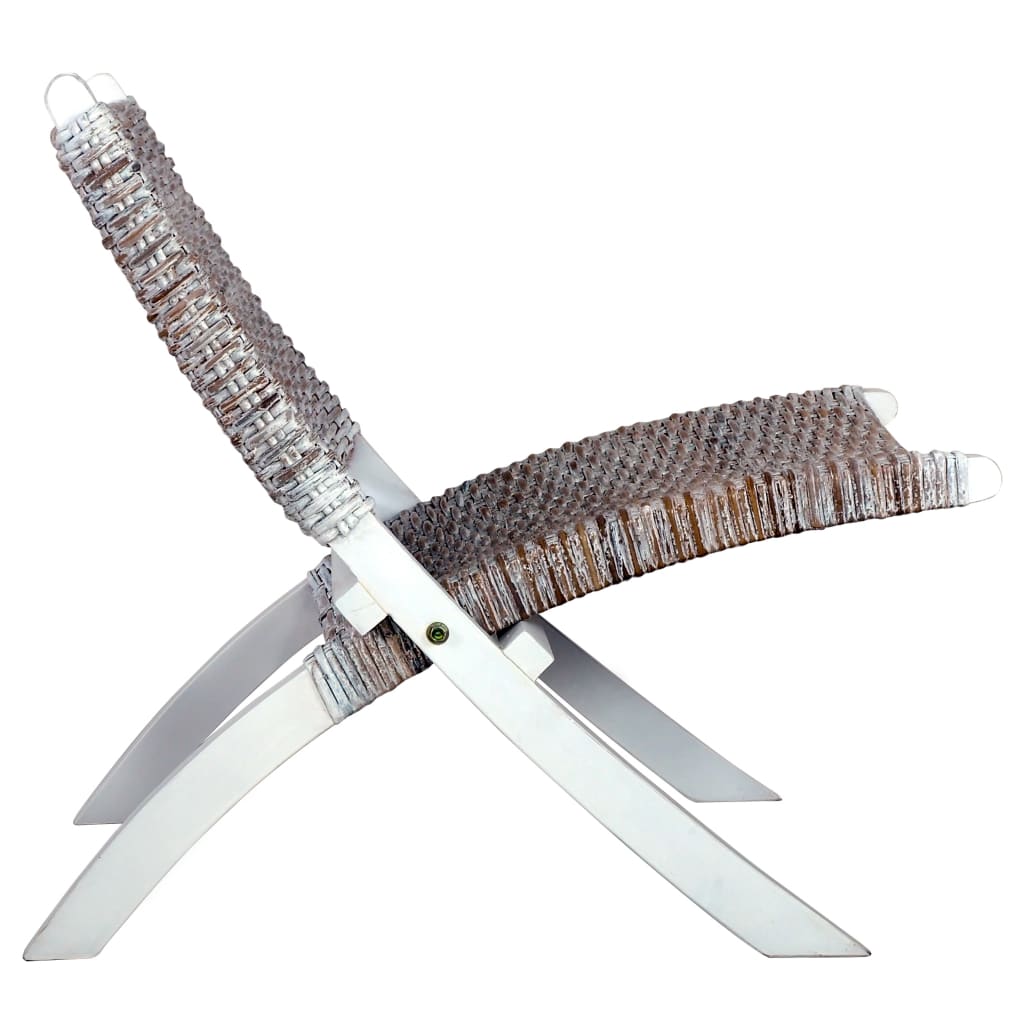 vidaXL Καρέκλα Λευκή Φυσικό Ρατάν Kubu και Μασίφ Μαόνι