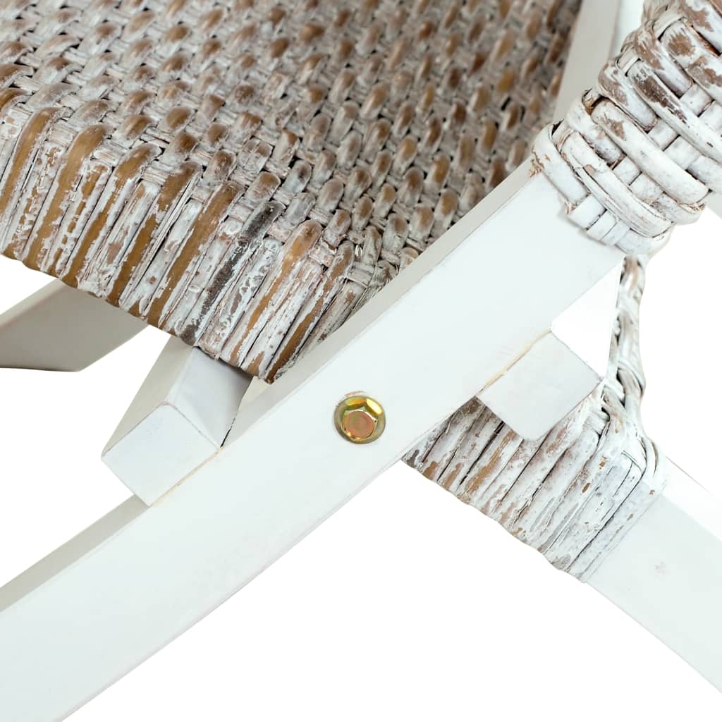 vidaXL Καρέκλα Λευκή Φυσικό Ρατάν Kubu και Μασίφ Μαόνι