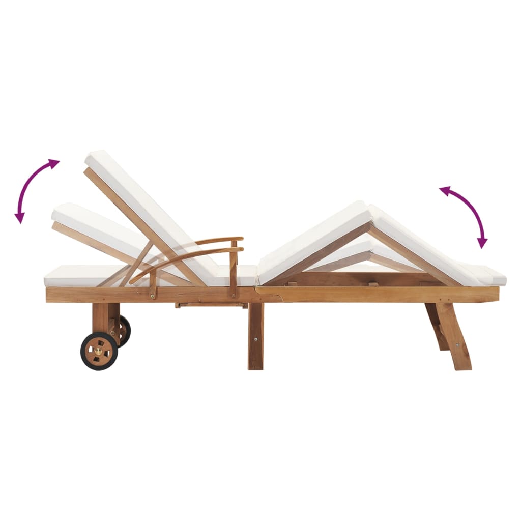 vidaXL Ξαπλώστρα Κρεμ από Μασίφ Ξύλο Teak με Μαξιλάρι