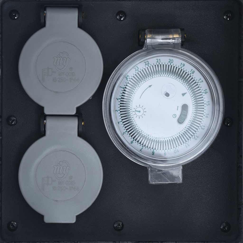 vidaXL Πολύπριζο Κήπου 2 Υποδοχές Γκρι Συνθ. Ρητίνη με Χρονόμετρο