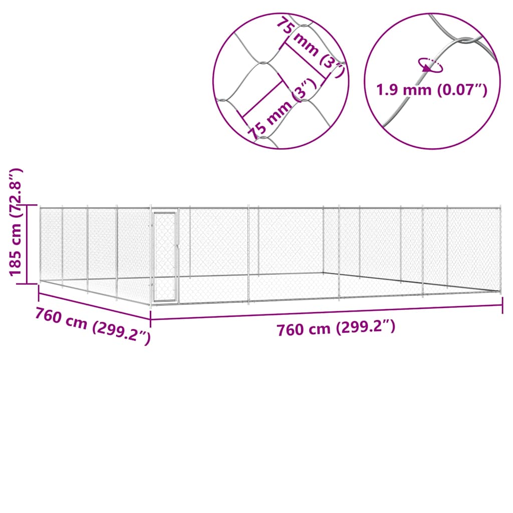 vidaXL Κλουβί Σκύλου Εξωτερικού Χώρου 760x760x185 εκ. Γαλβαν. Ατσάλι