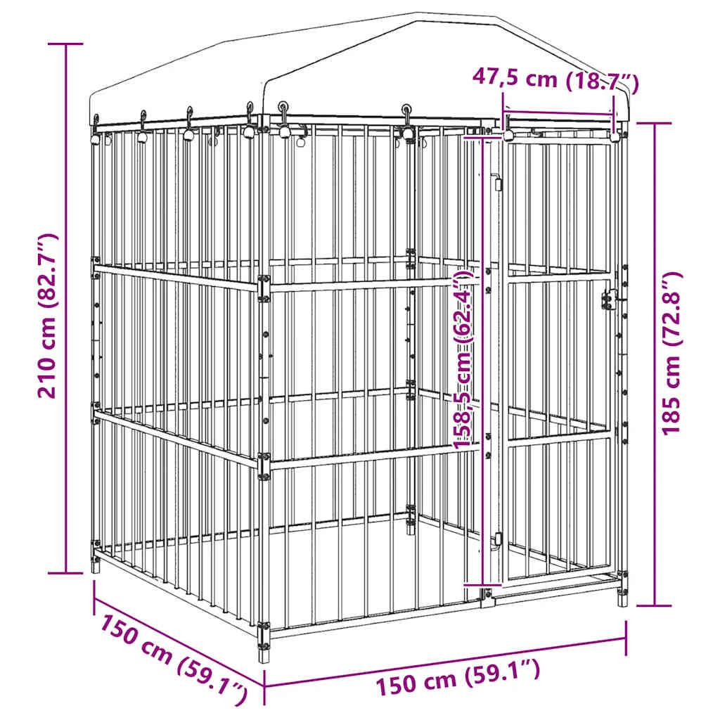 vidaXL Κλουβί Σκύλου Εξωτερικού Χώρου 150 x 150 x 210 εκ. με Στέγαστρο