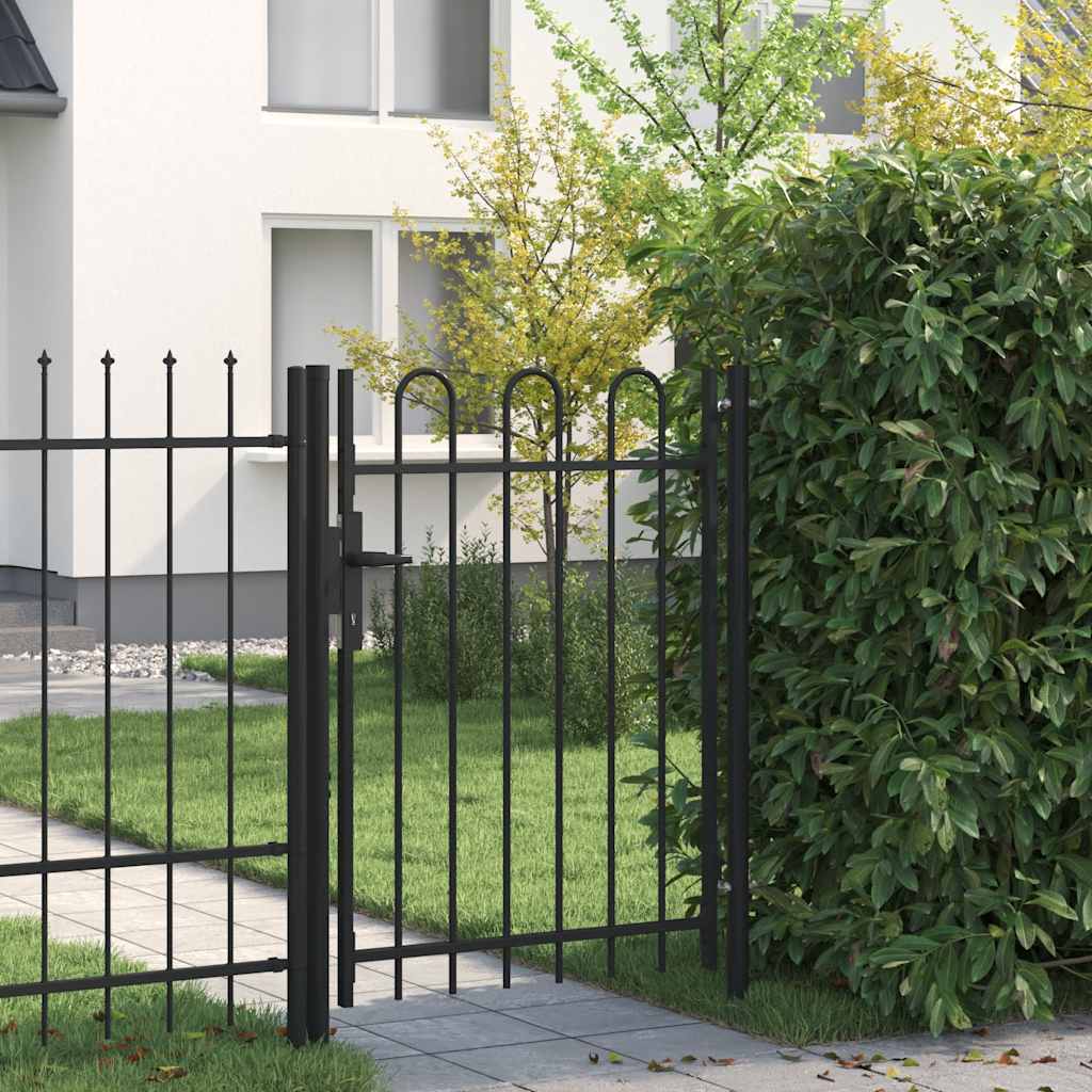 vidaXL Πόρτα Περίφραξης BOXTEL Μονή Πόρτα με Αψιδωτή Κορυφή από Ατσάλι 1x1,2 μ. Μαύρη