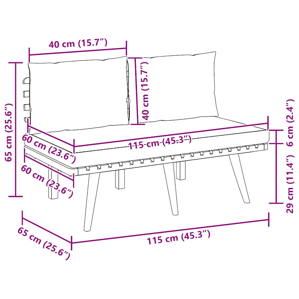 vidaXL Παγκάκι Κήπου 115 εκ. Μασίφ Ξύλο Ακακίας με Μαξιλάρια