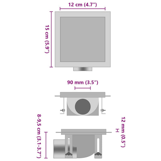 vidaXL Σιφόνι 2 σε 1 Επίπεδο/Ένθετο Πλακιδίου 15x15 εκ. Ανοξ. Ατσάλι