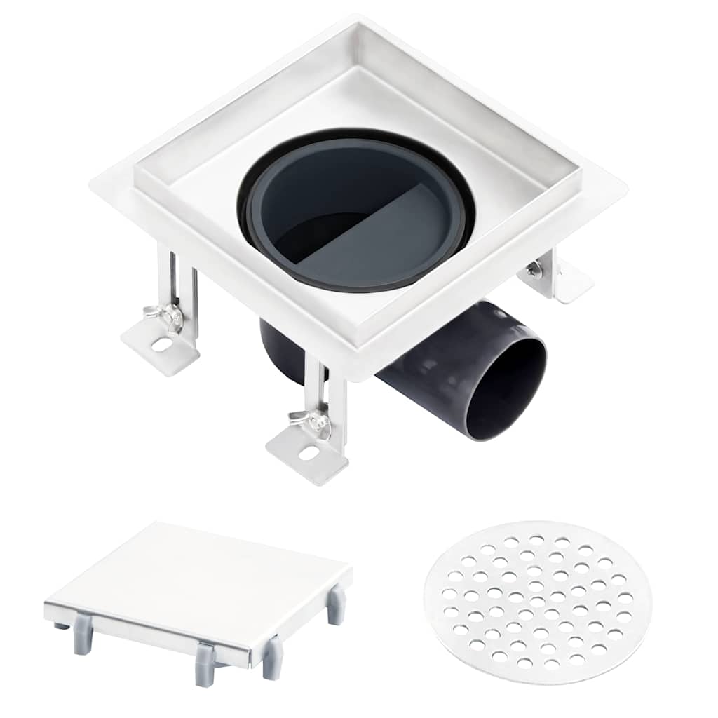 vidaXL Σιφόνι 2 σε 1 Επίπεδο/Ένθετο Πλακιδίου 15x15 εκ. Ανοξ. Ατσάλι