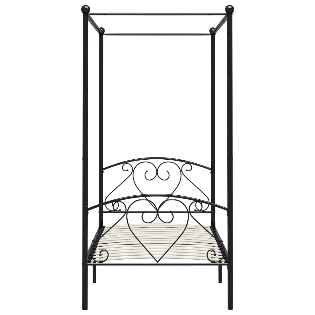 vidaXL Πλαίσιο Κρεβατιού με Ουρανό Μαύρο 90 x 200 εκ. Μεταλλικό