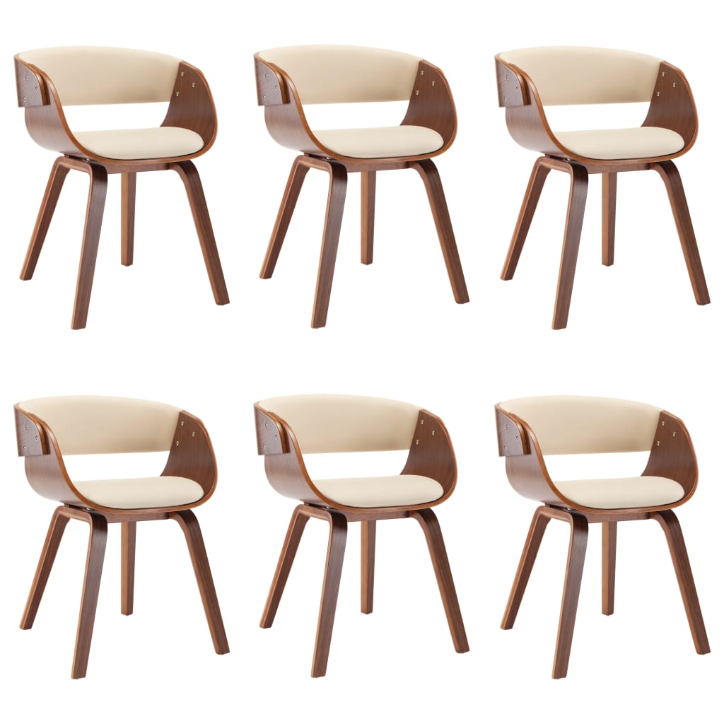 vidaXL Καρέκλες Τραπεζαρίας 6 τεμ. Κρεμ Λυγισμένο Ξύλο/Συνθετικό Δέρμα