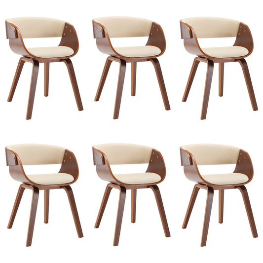 vidaXL Καρέκλες Τραπεζαρίας 6 τεμ. Κρεμ Λυγισμένο Ξύλο/Συνθετικό Δέρμα