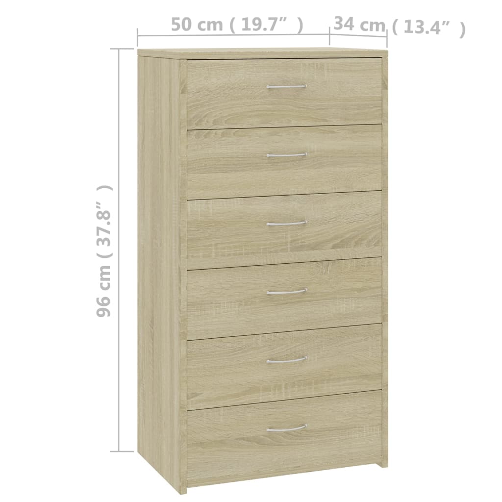 vidaXL Συρταριέρα με 6 Συρτάρια Sonoma Δρυς 50x34x96 εκ. Επεξ. Ξύλο