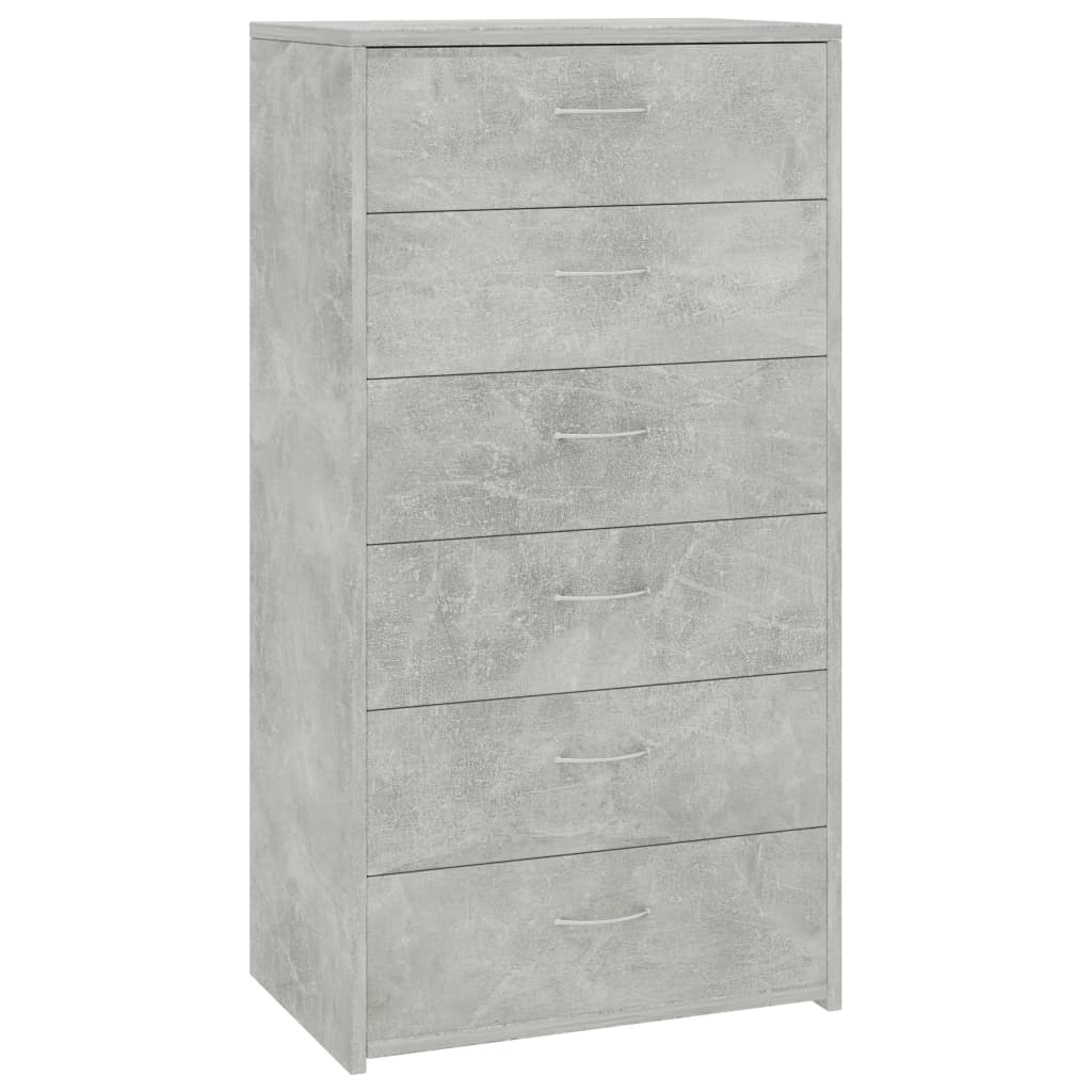 vidaXL Συρταριέρα με 6 Συρτάρια Γκρι Σκυροδ. 50x34x96 εκ. Επεξ. Ξύλο