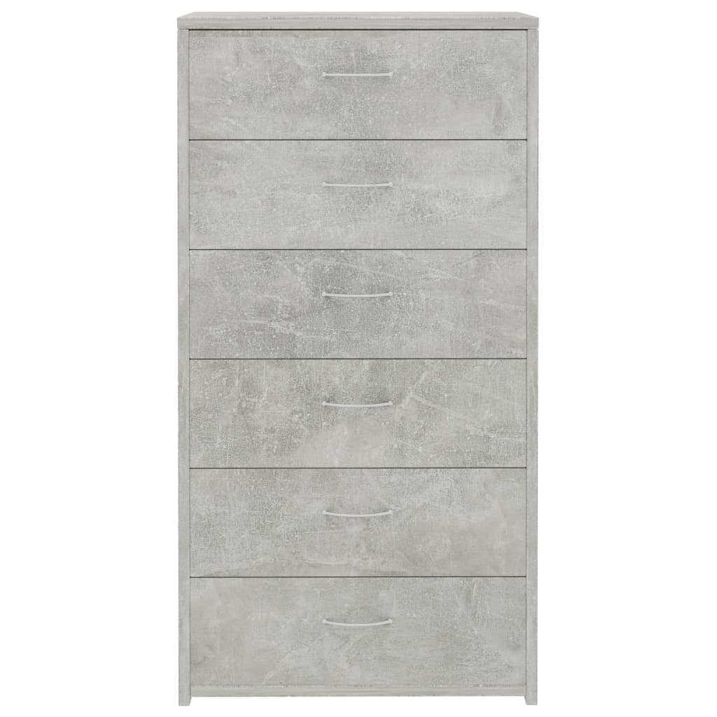 vidaXL Συρταριέρα με 6 Συρτάρια Γκρι Σκυροδ. 50x34x96 εκ. Επεξ. Ξύλο