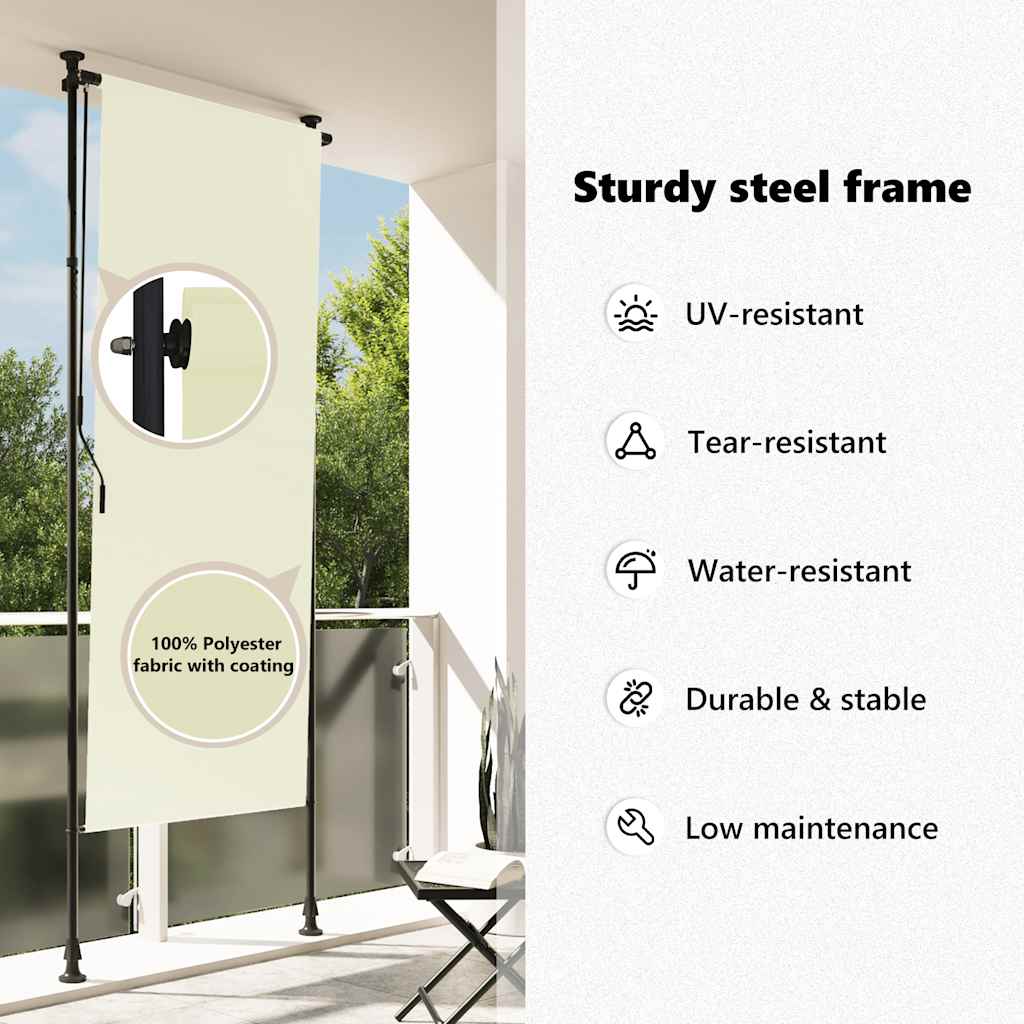 vidaXL Στόρι Σκίασης Ρόλερ Εξωτερικού Χώρου Κρεμ 100 x 270 εκ.