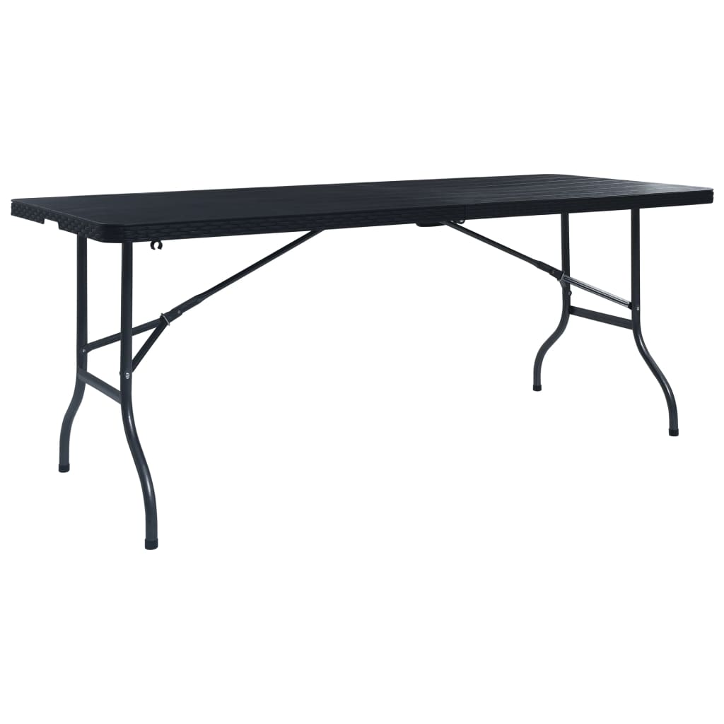 vidaXL Τραπέζι Κήπου Πτυσσόμ. Μαύρο 180x75x72 εκ. HDPE Απομίμηση Ρατάν