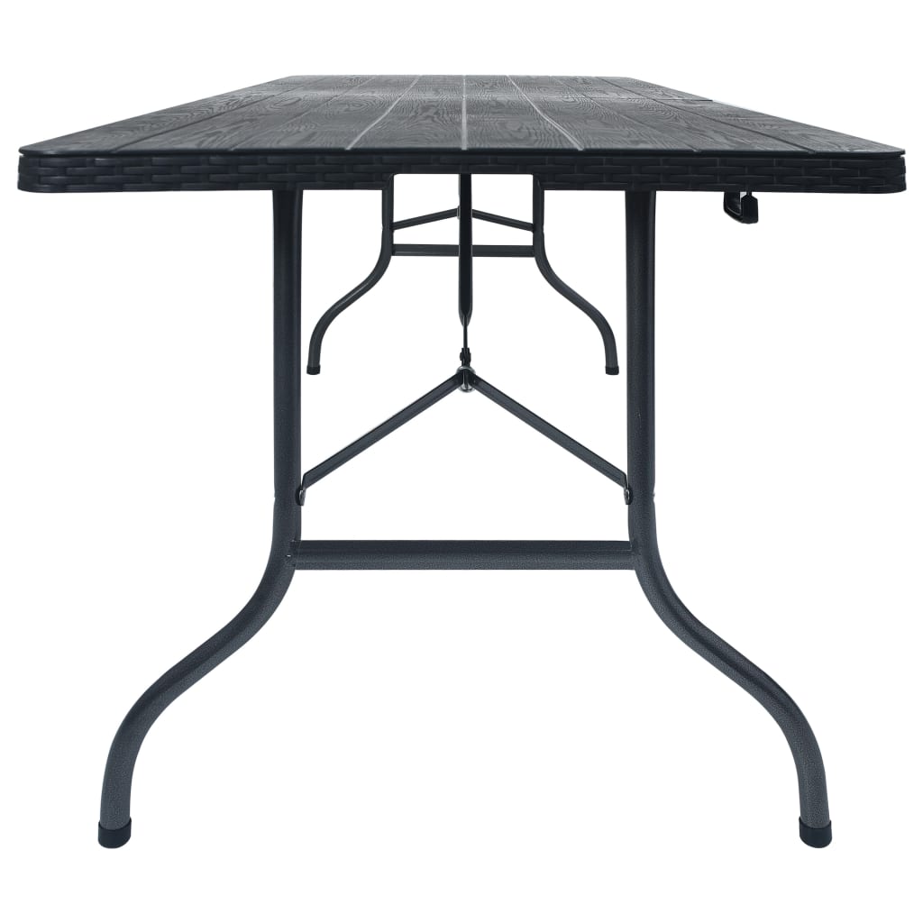 vidaXL Τραπέζι Κήπου Πτυσσόμ. Μαύρο 180x75x72 εκ. HDPE Απομίμηση Ρατάν