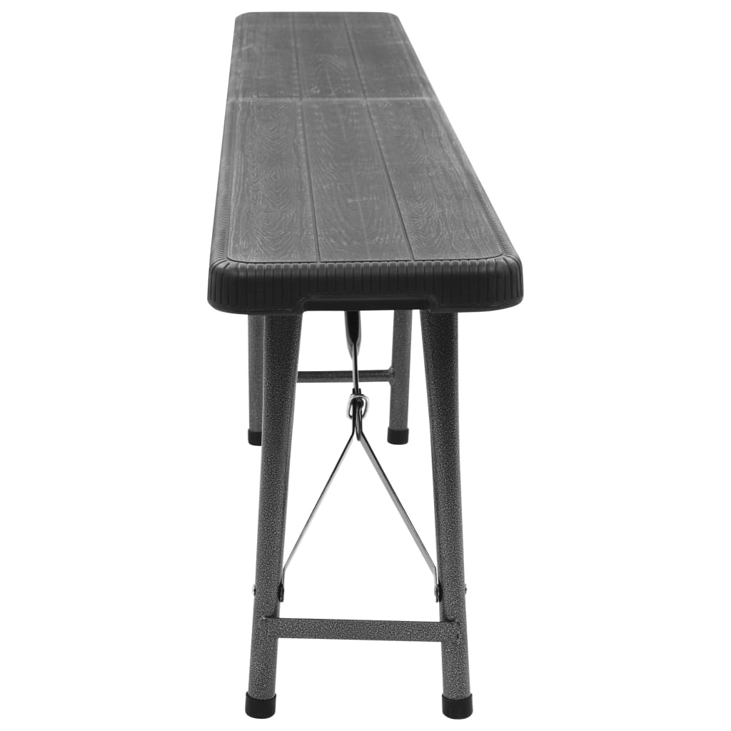 vidaXL Παγκάκια Κήπου Πτυσσόμενα 2 τεμ. Μαύρα 180 εκ. από HDPE