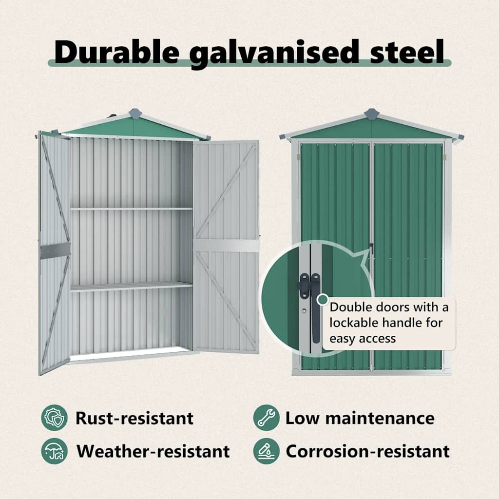 vidaXL Αποθήκη Κήπου Πράσινη 116x45x175 εκ. από Γαλβανισμένο Ατσάλι