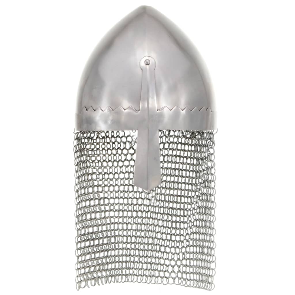 vidaXL Κράνος Ιππότη Ρέπλικα Αντικέ για LARP Ασημί Ατσάλινο