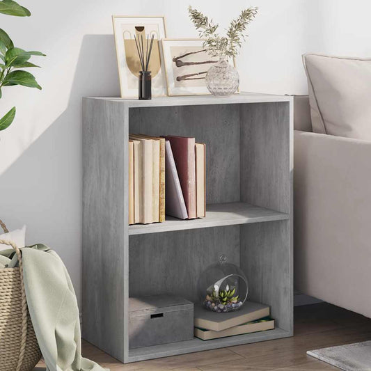 vidaXL Βιβλιοθήκη με 2 Ράφια Γκρι Σκυροδεμ. 60x30x76,5 εκ. Μοριοσανίδα