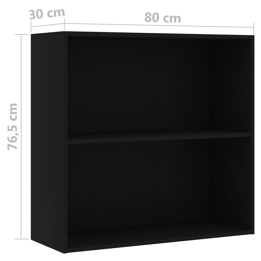 vidaXL Βιβλιοθήκη με 2 Ράφια Μαύρη 80x30x76,5 εκ. από Επεξ. Ξύλο