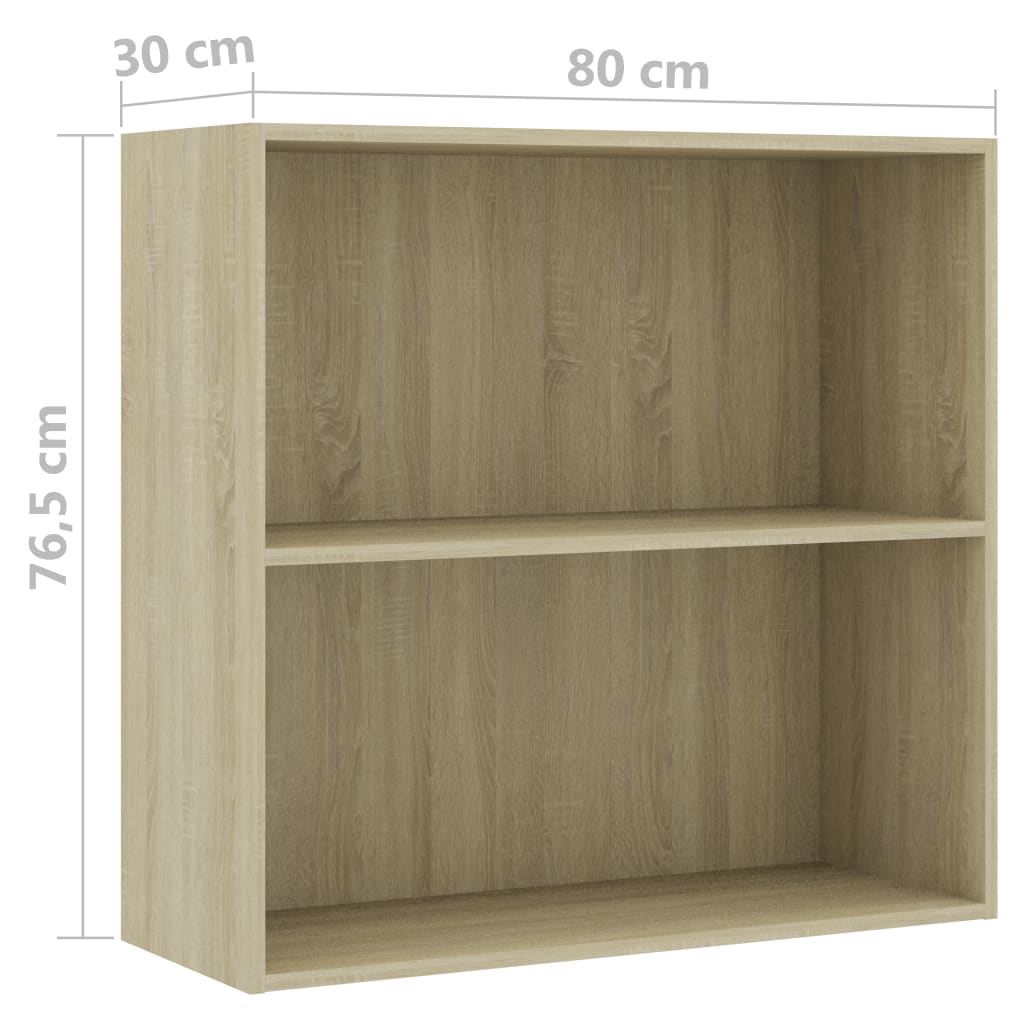 vidaXL Βιβλιοθήκη με 2 Ράφια Sonoma Δρυς 80x30x76,5 εκ. Επεξ. Ξύλο