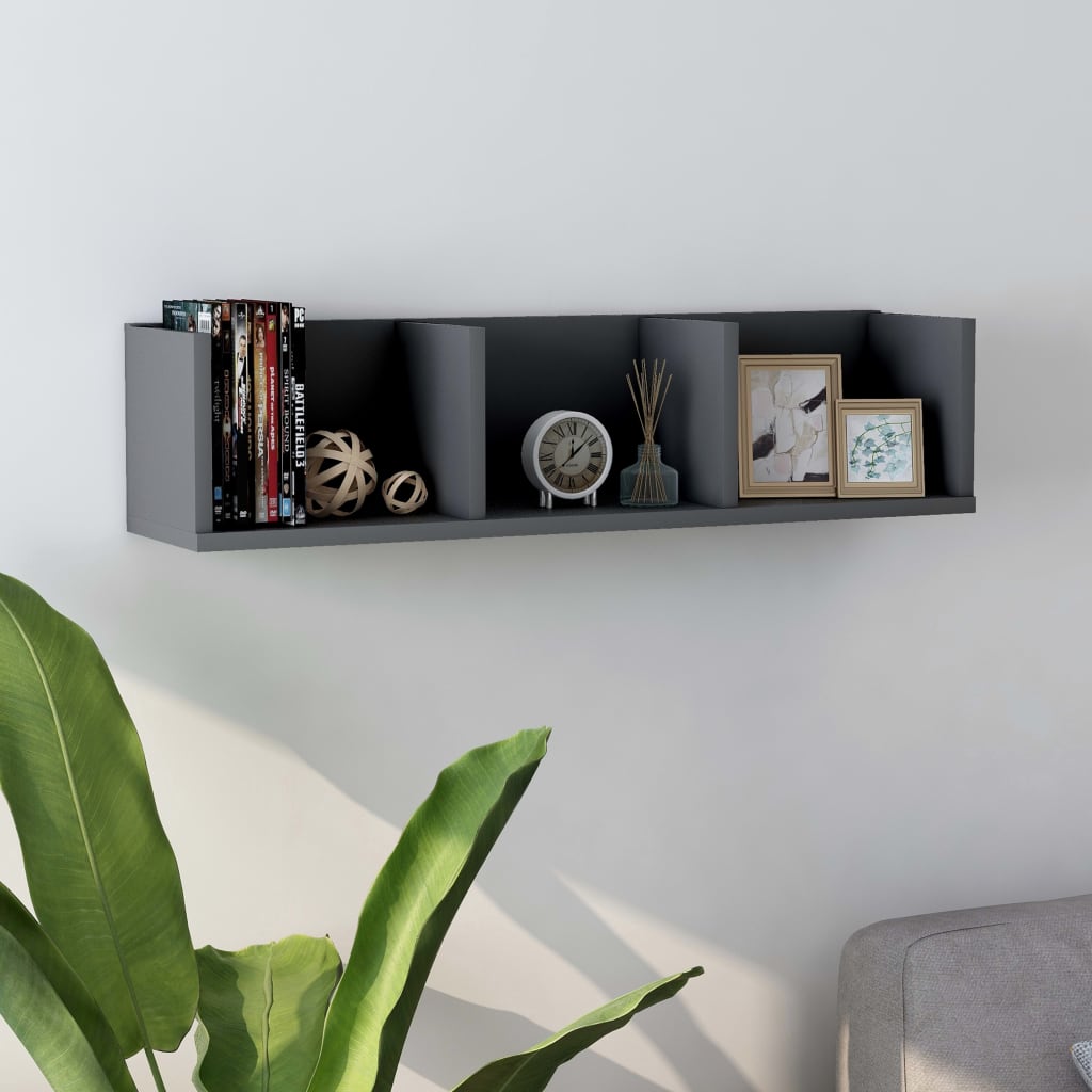 vidaXL Ράφι Τοίχου για CD Γκρι 75 x 18 x 18 εκ. από Επεξ. Ξύλο