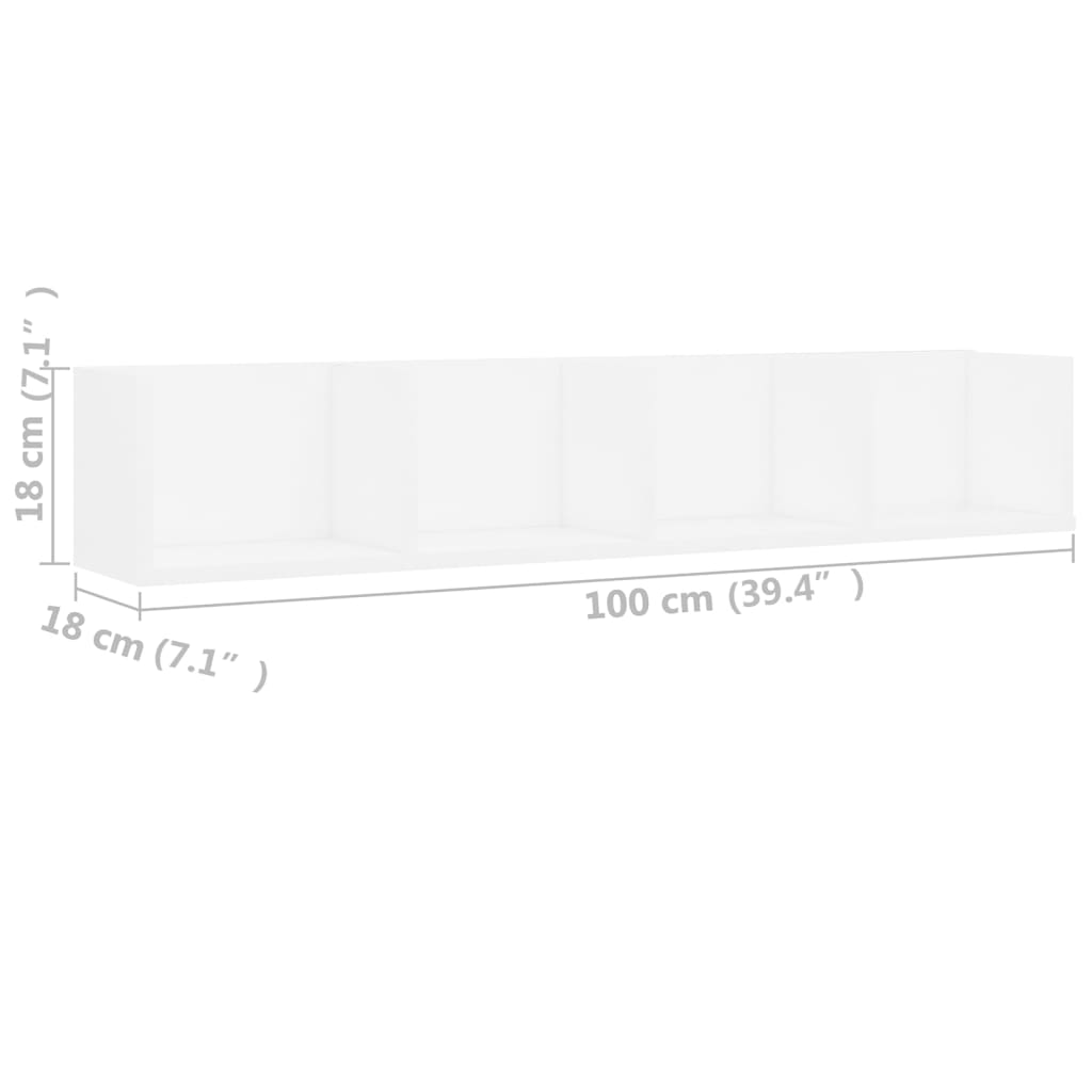 vidaXL Ράφι Τοίχου για CD Λευκό 100 x 18 x 18 εκ. από Επεξ. Ξύλο