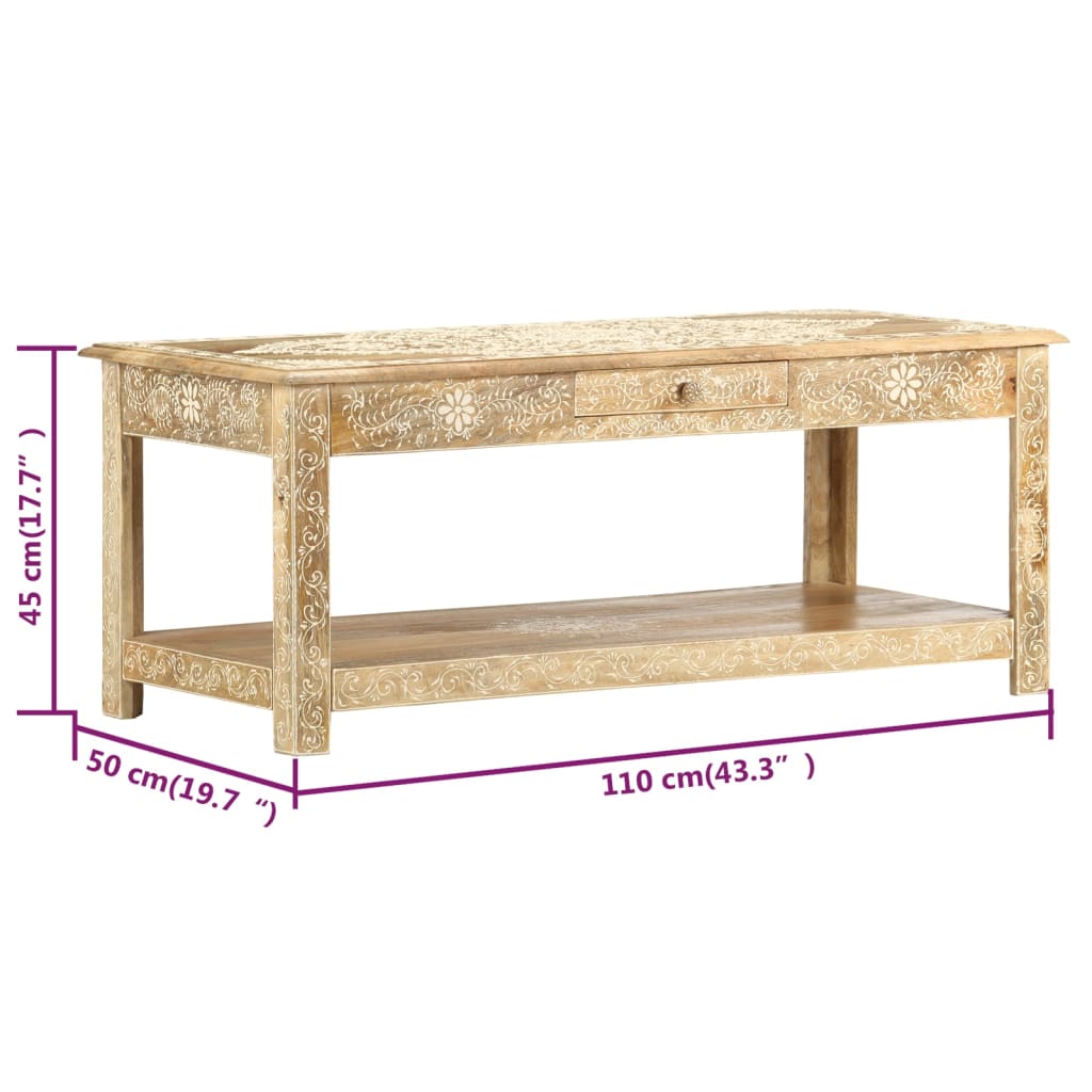 vidaXL Τραπέζι με Χειροπ. Λεπτομέρειες 110x50x45 εκ. Μασίφ Ξύλο Μάνγκο