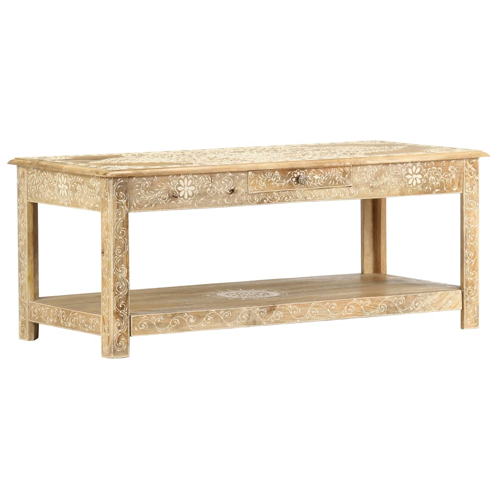 vidaXL Τραπέζι με Χειροπ. Λεπτομέρειες 110x50x45 εκ. Μασίφ Ξύλο Μάνγκο